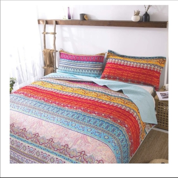 🆕️ Boho Quilt Set King 3pc Coverlet New - Picture 2 of 8